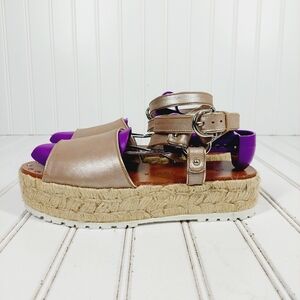 NEW Etienne Aigner Bronze Brown Ankle Strap Espadrille Platform Sandals C135